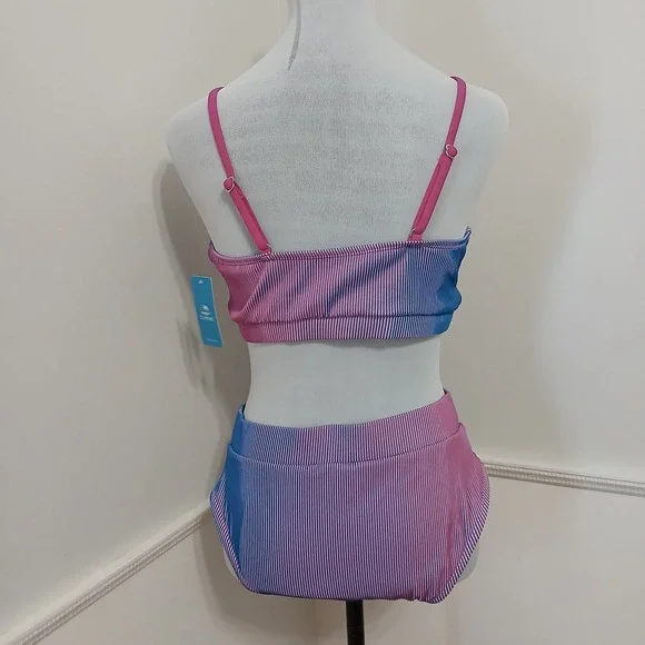 Cupshe Pink Blue Ombre Ribbed High Waisted Bikini Set Large New - Picture 4 of 8